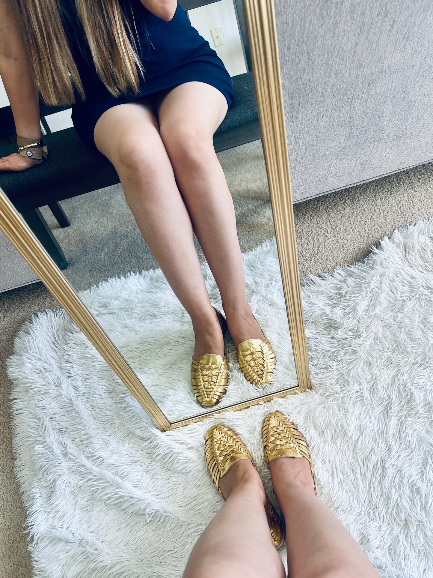 Women's Leather Huarache Sandals - Golden