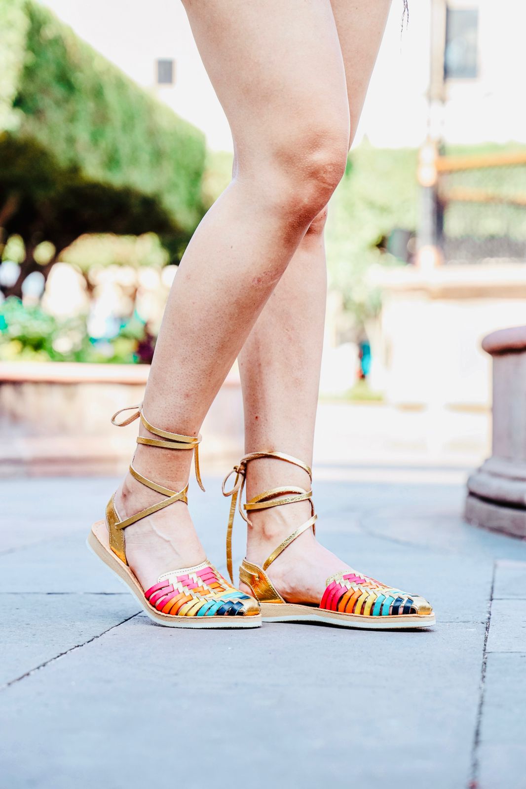 Women's Leather Huarache Sandals - Color Lace Up