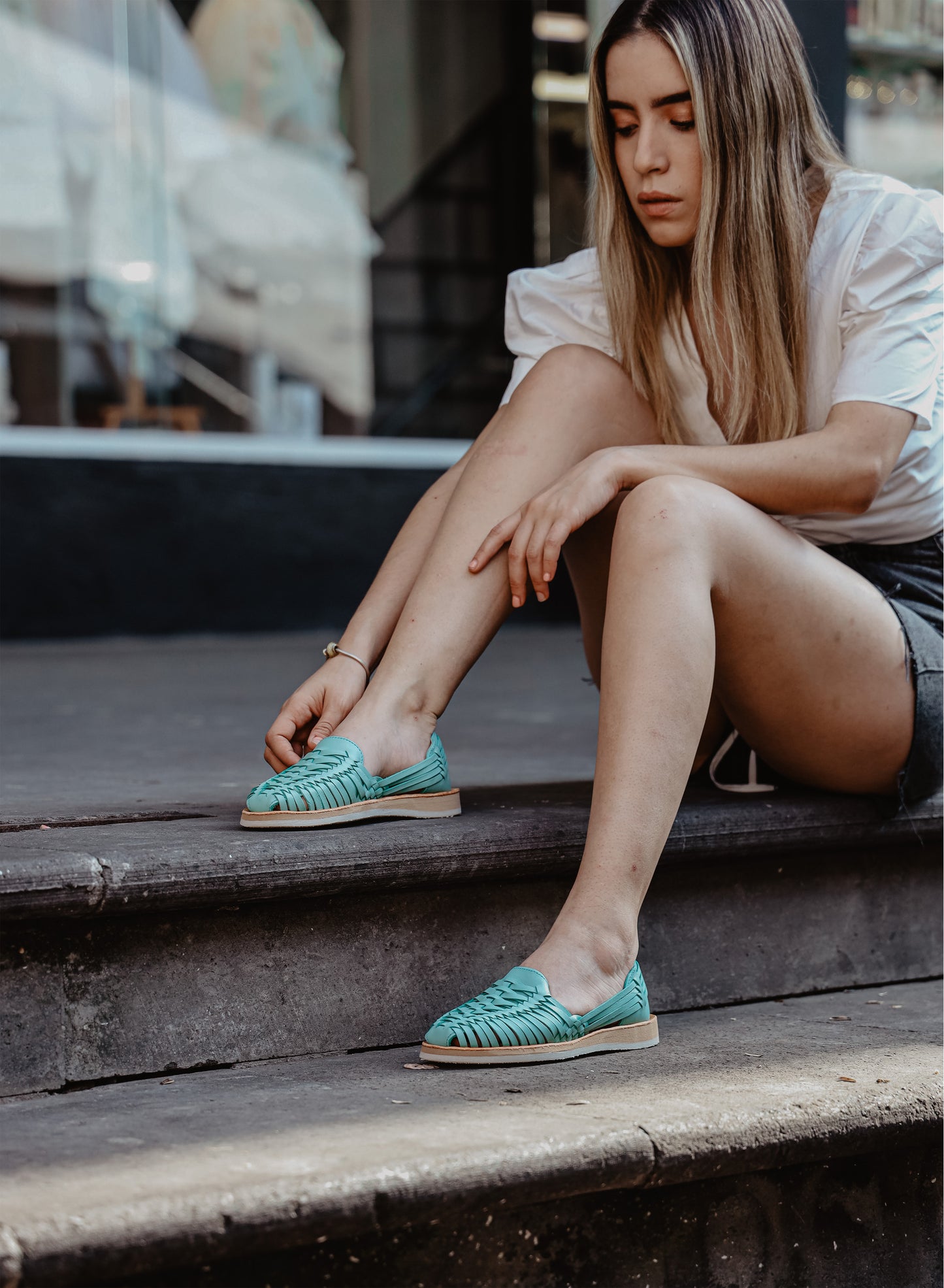 Women's Leather Huarache Sandals - Mint