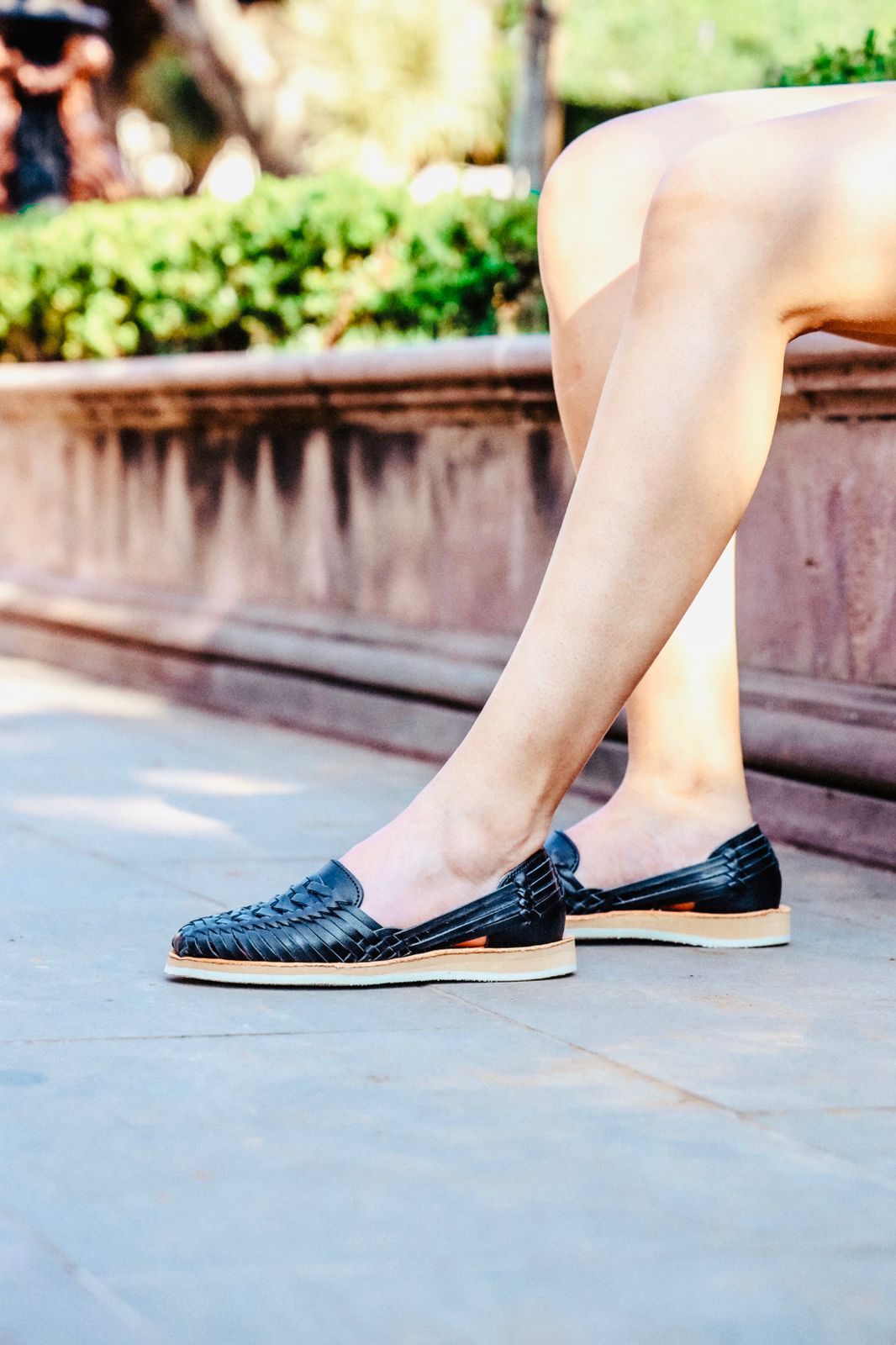 Women's Leather Huarache Sandals - Black Slip On