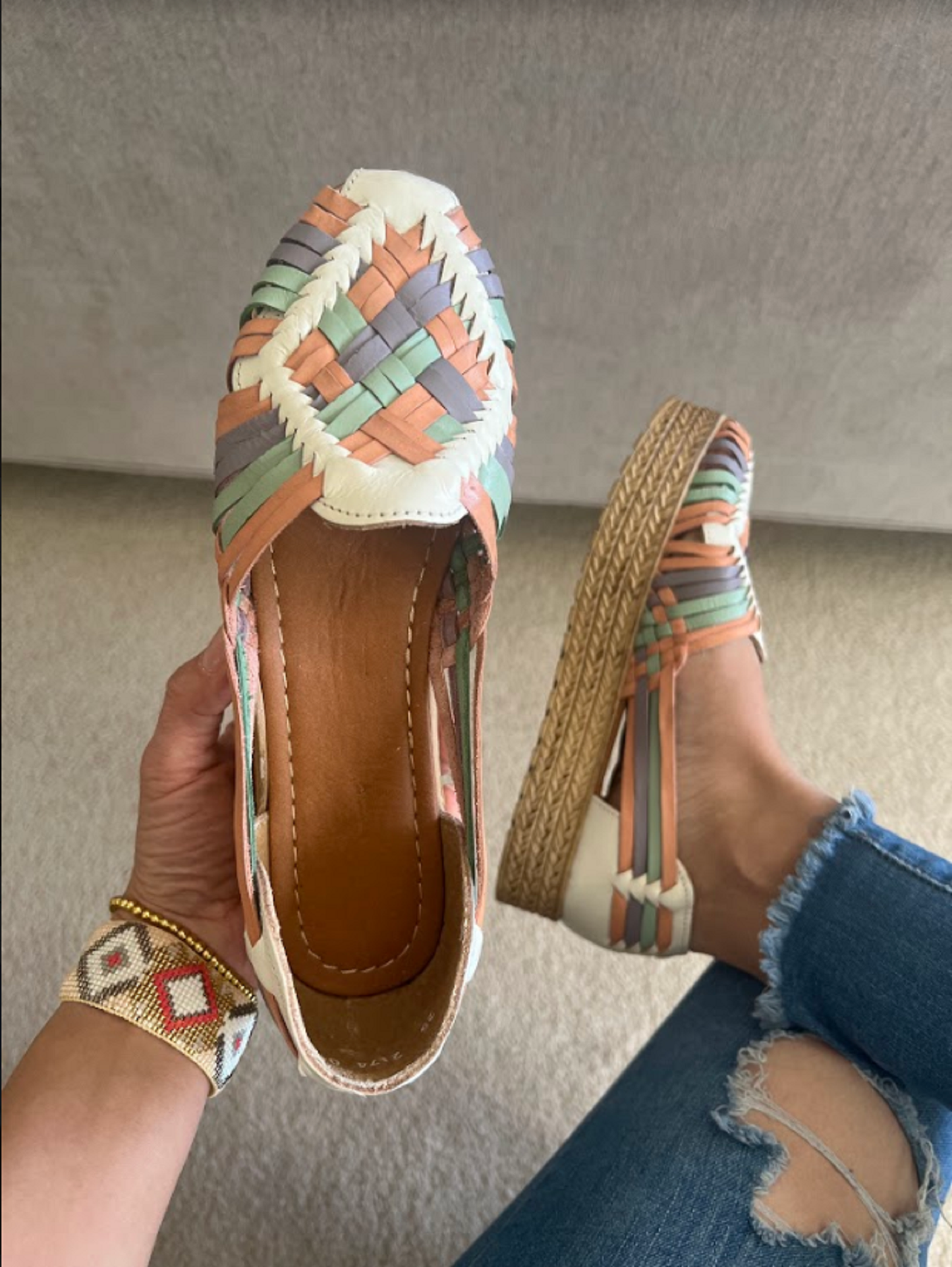 Women's Leather Huarache Sandals - Espadrille Colors