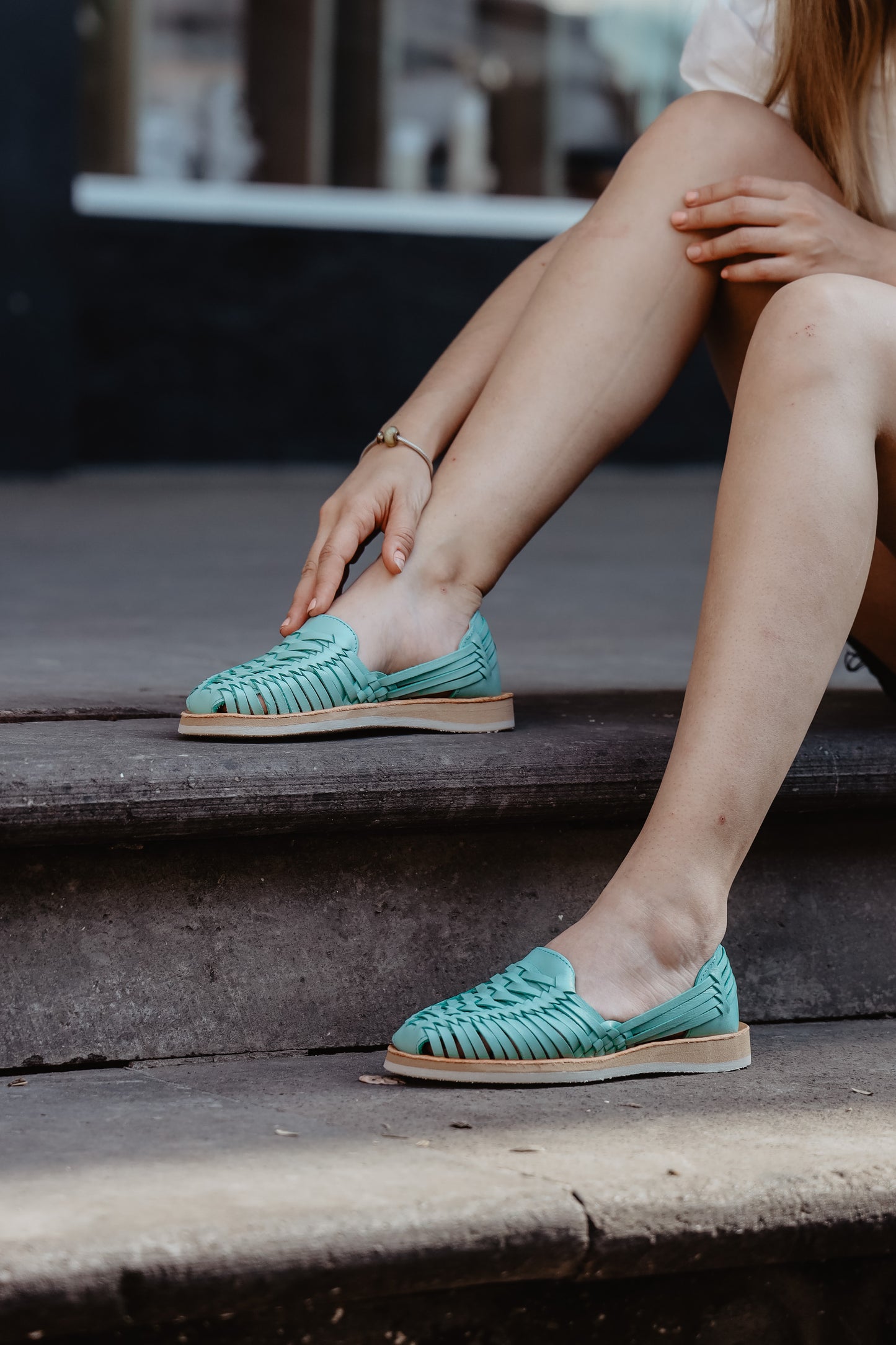 Women's Leather Huarache Sandals - Mint
