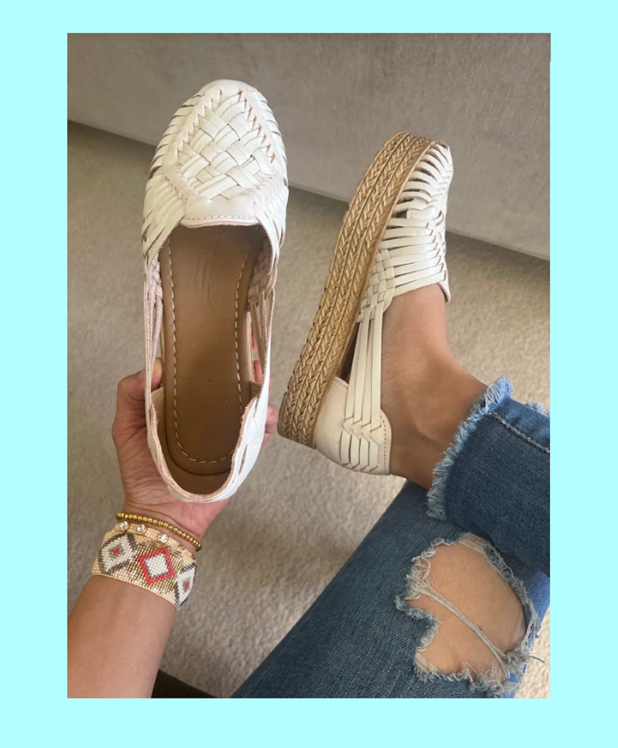 Women's Leather Huarache Sandals Espadrille White