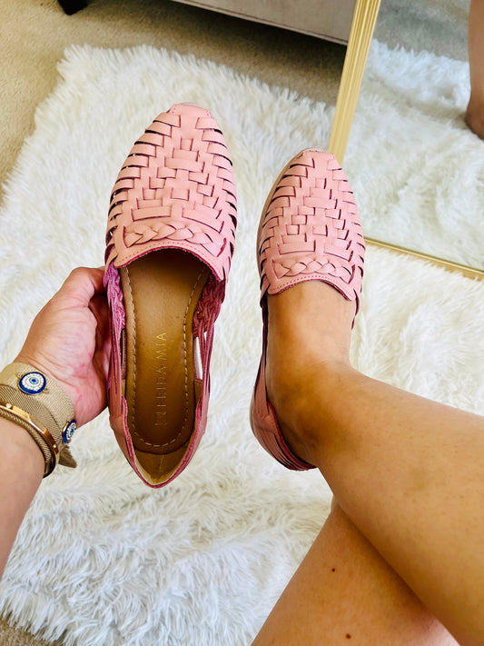 Women's Leather Huarache Sandals - Pink