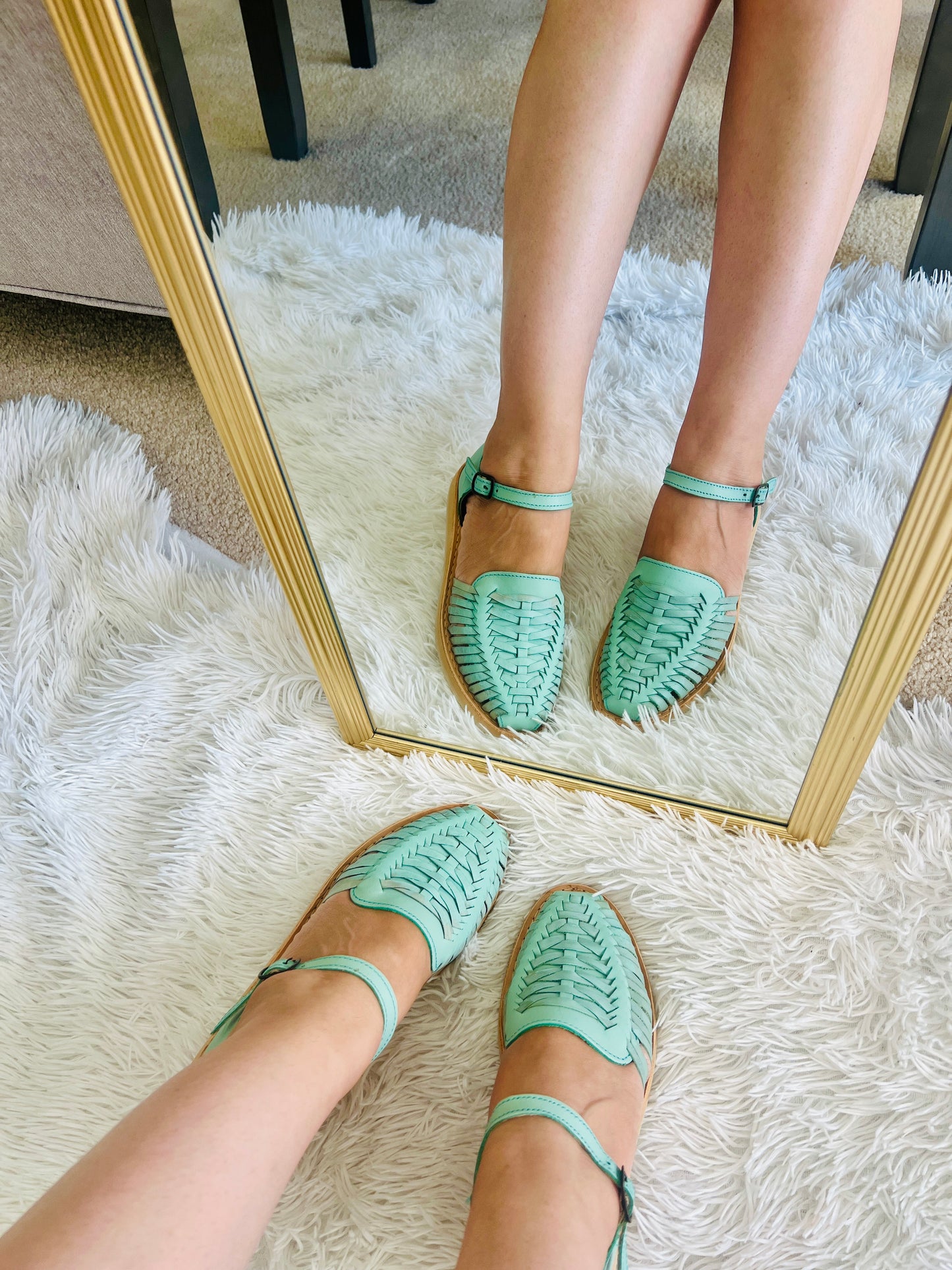 Women's Leather Huarache Sandals - Mint Ankle Strap