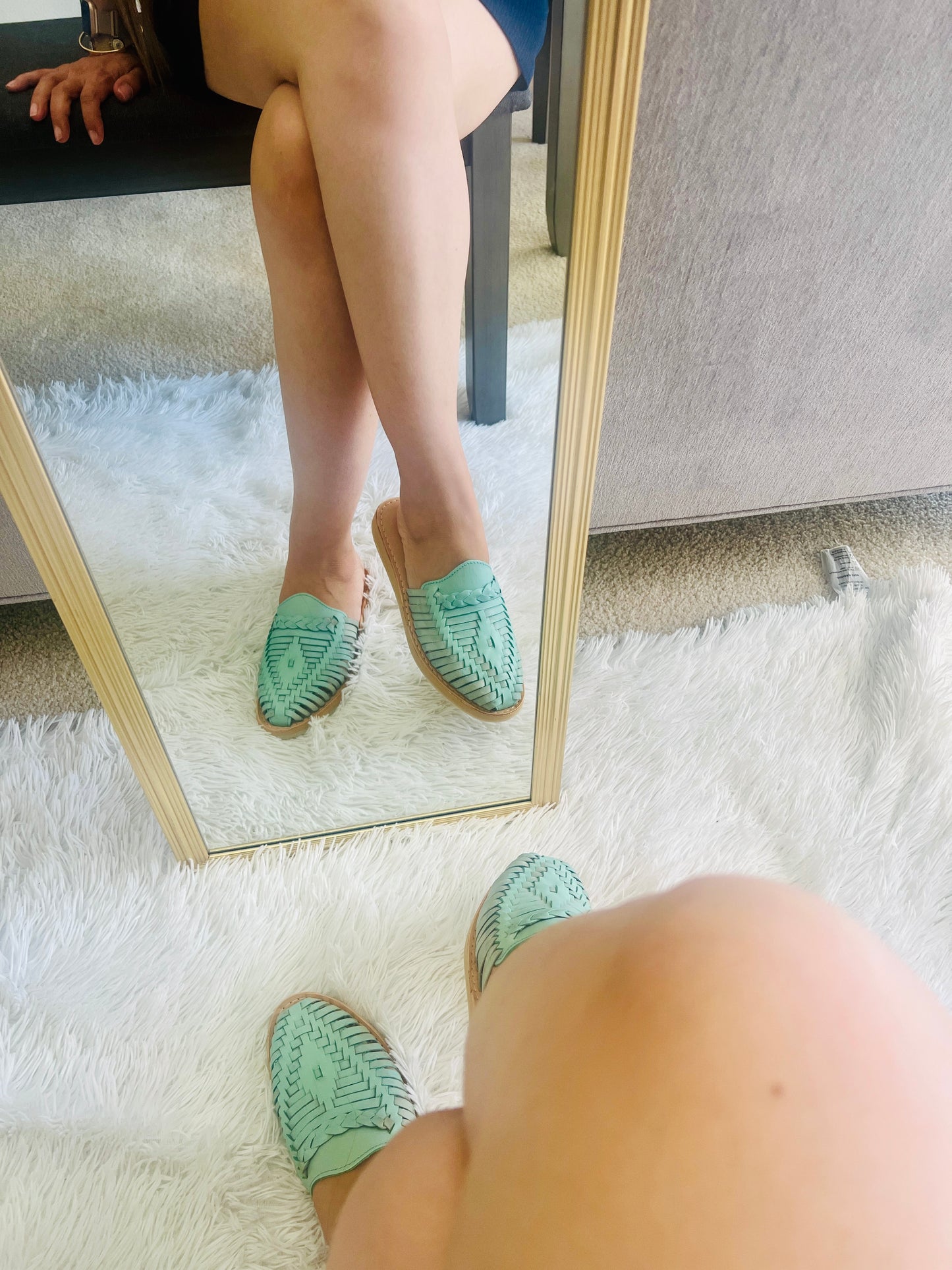 Women's Leather Huarache Sandals - Mint Mules