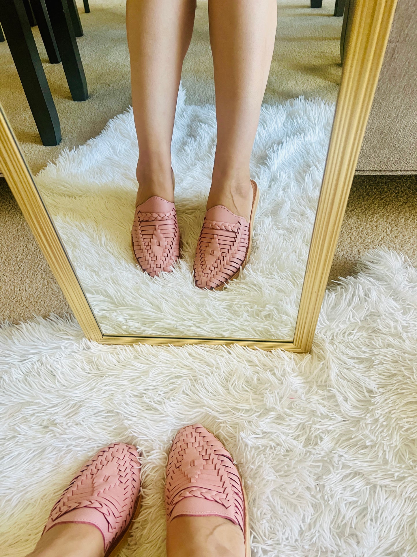 Women's Leather Huarache Sandals - Pink Mule