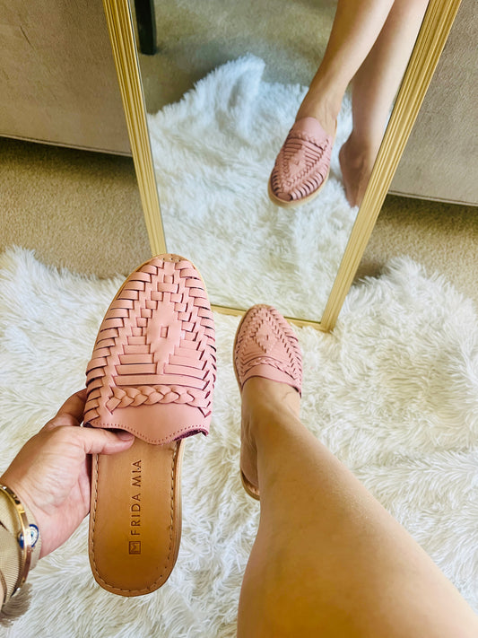 Women's Leather Huarache Sandals - Pink Mule