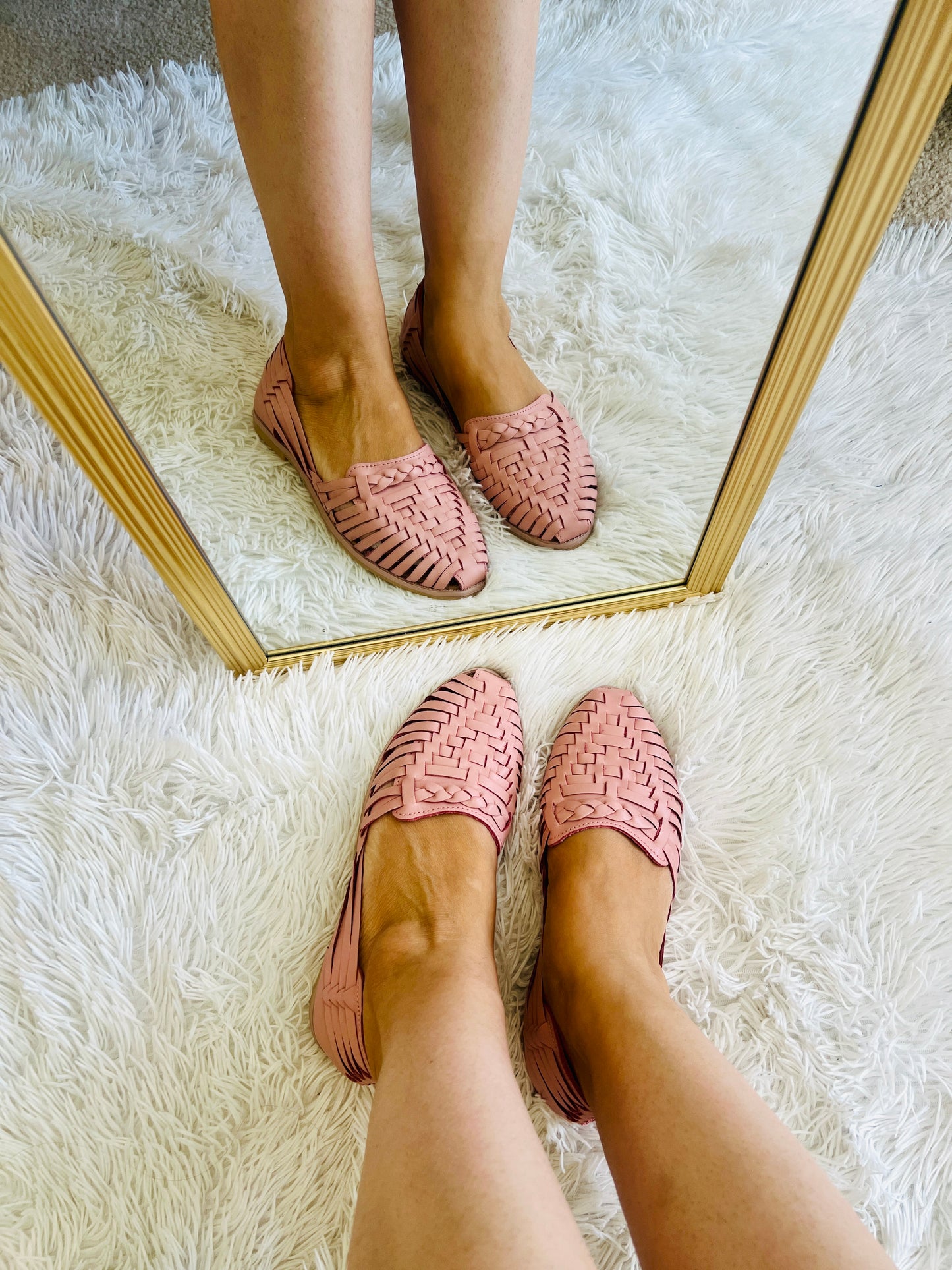 Women's Leather Huarache Sandals - Pink