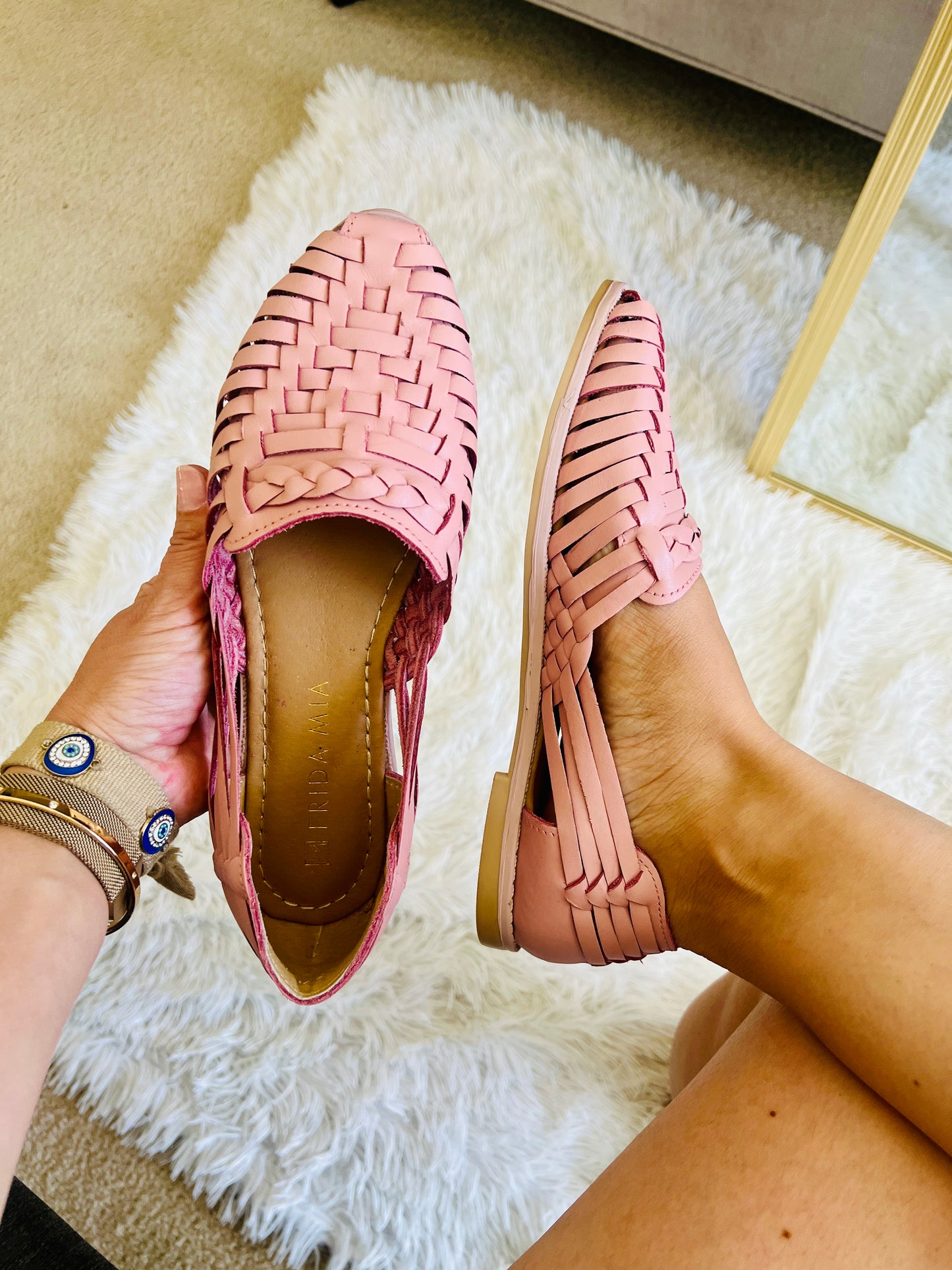 Women's Leather Huarache Sandals - Pink