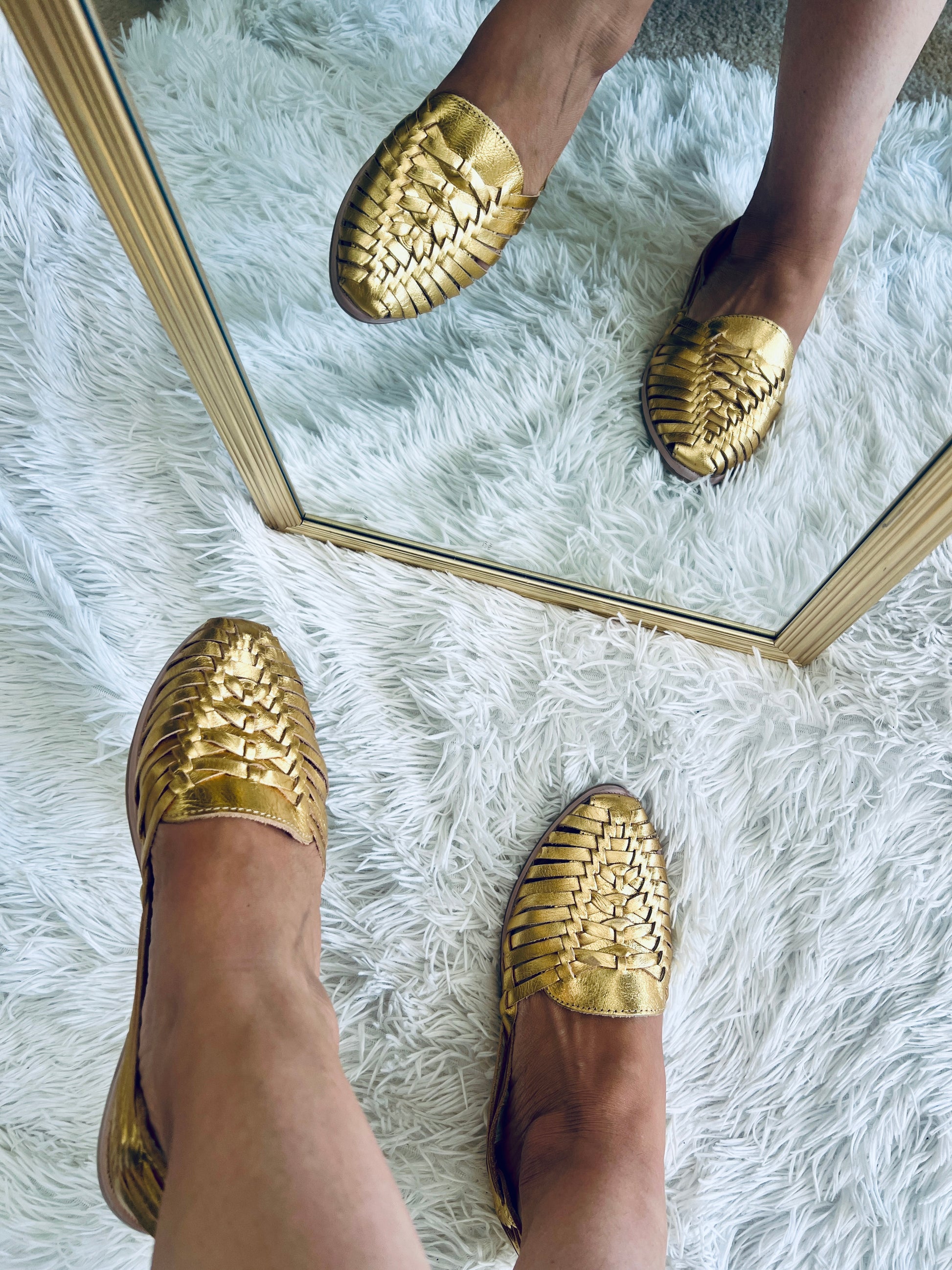 Women's Leather Huarache Sandals Golden –