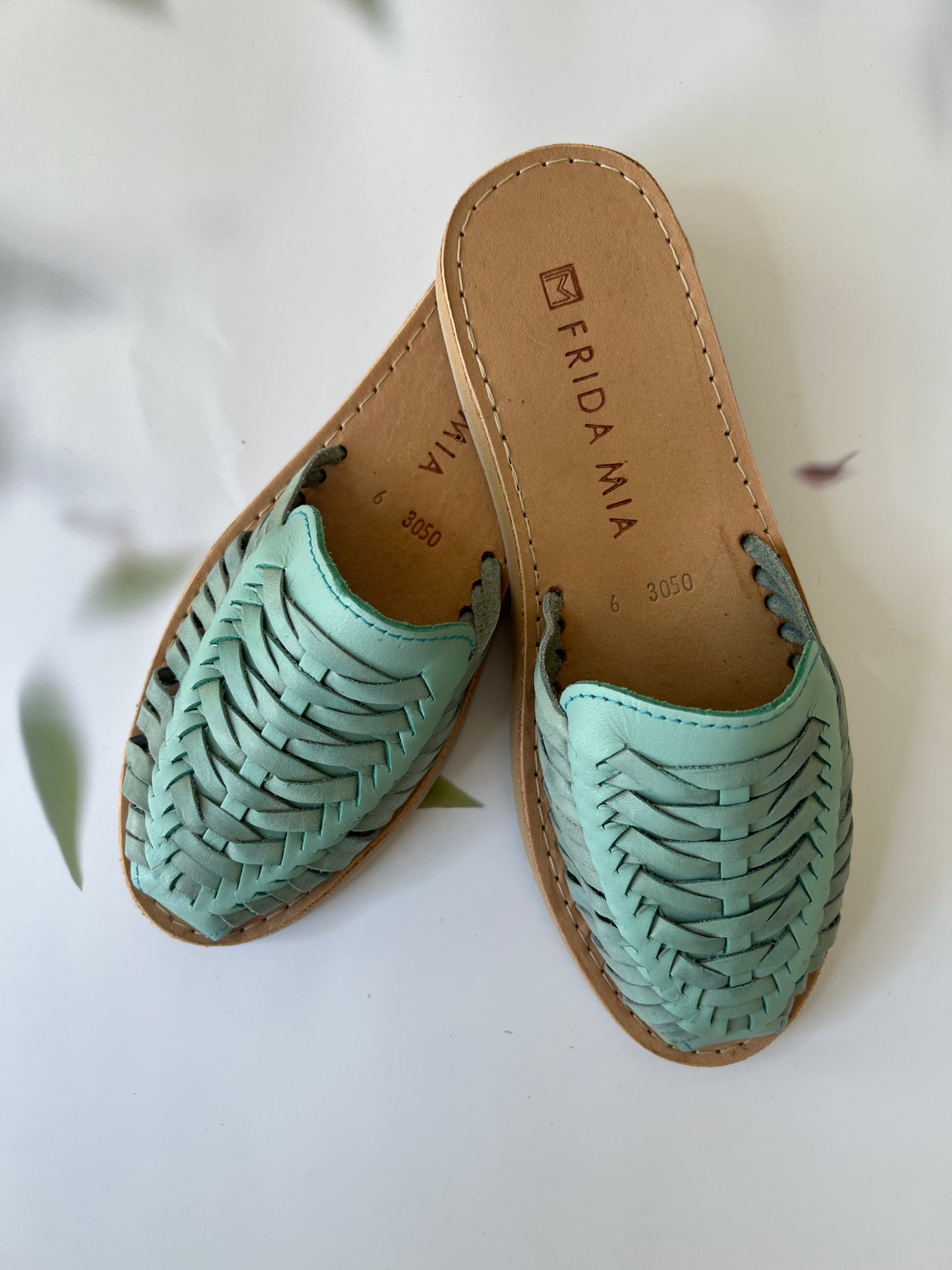 Women's Leather Huarache Sandals - Mint Mules