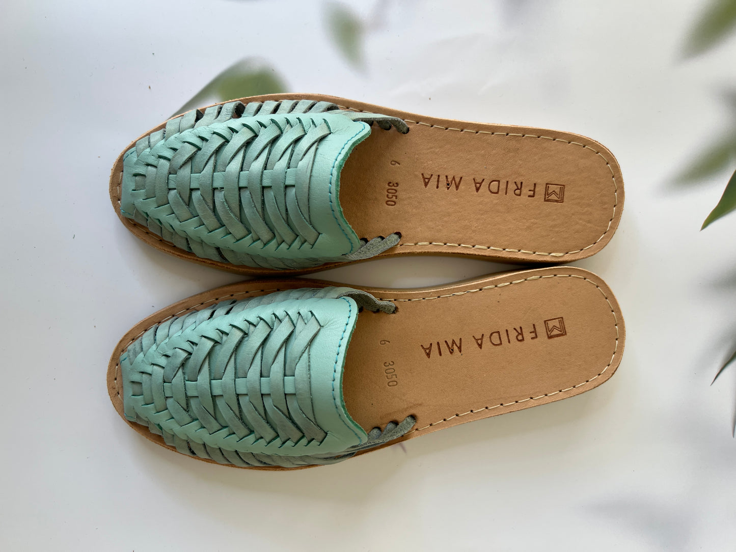 Women's Leather Huarache Sandals - Mint Mules