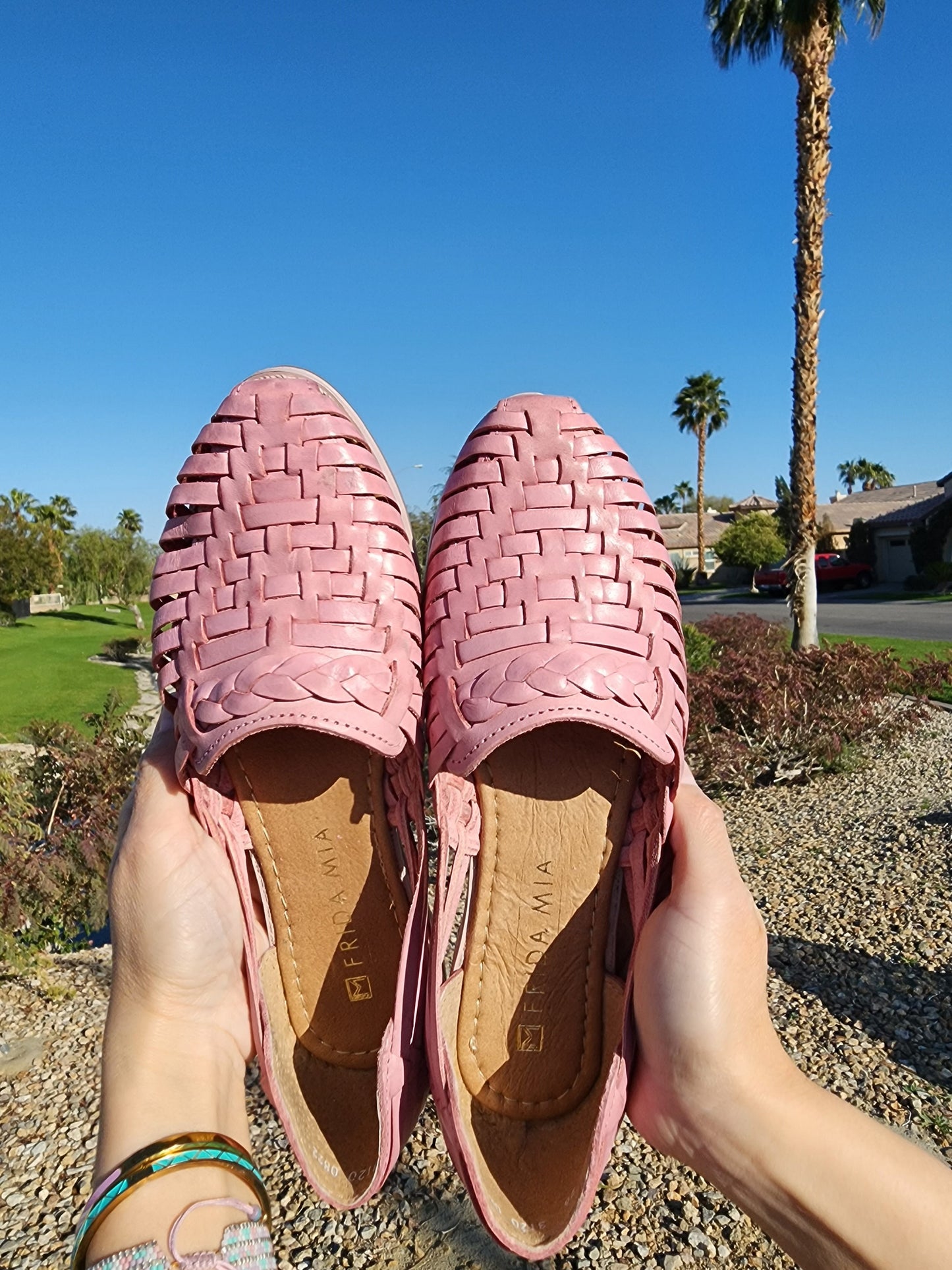 Women's Leather Huarache Sandals - Pink